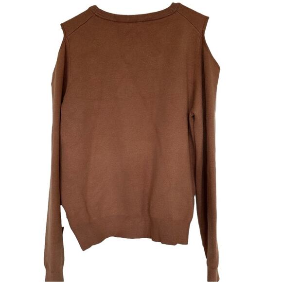 Monrow Supersoft Knit Sweater Cut Out Shoulders Top Soft Brown Size L Neutral - Picture 7 of 15